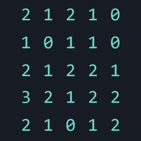 A solved five-by-five grid of teal digits on a dark ground